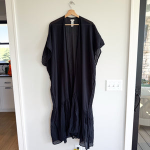 Aerie Cotton Tiered Ruffle Long Open Front Short Sleeve Cover Up Black One Size