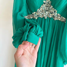 Load image into Gallery viewer, Teri Jon by Rickie Freeman Crystal Embellished Pleated Maxi Gown Green 10
