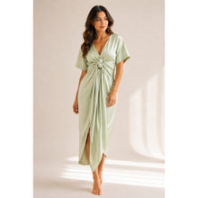 Load image into Gallery viewer, EDUN Liquid Satin Tie Waist Short Sleeve Dress Jade 2 $1100
