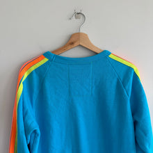 Load image into Gallery viewer, Aviator Nation Lightning Bolt Rainbow Stripe Sleeve Pullover Sweatshirt Blue S
