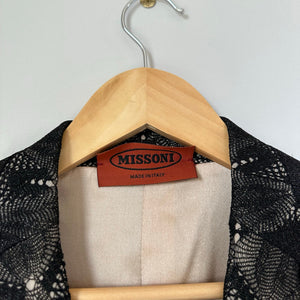 Missoni Silk Blend Single-Breasted Notch Lapel Lace Overlay Blazer Black 46
