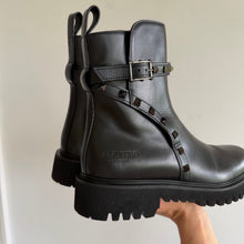 Load image into Gallery viewer, Valentino Garavani Rockstud Leather Slip-On Combat Boots Black 39 NEW
