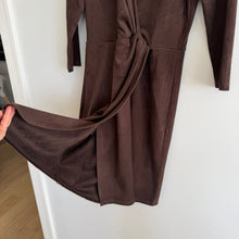 Load image into Gallery viewer, J. McLaughlin Lilian Faux Suede Twist Front 3/4 Sleeve Sheath Dress Brown XS
