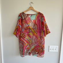 Load image into Gallery viewer, DynaShape Retro Paisley Print Sheer Coverup Pink Multi S/M
