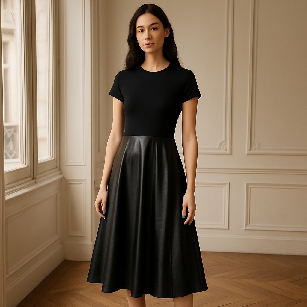 Lafayette 148 New York Faux Leather Short Sleeve A-Line Dress Black M NWT