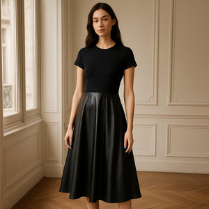 Lafayette 148 New York Faux Leather Short Sleeve A-Line Dress Black M NWT