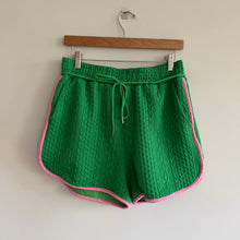 Load image into Gallery viewer, Cable-Knit Embossed Cap Sleeve Top Drawcord Shorts Lounge Set Green L
