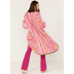 NWT Free People Pink Tiger Knit Open Front Duster Cardigan Pink/Orange XS