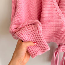 Load image into Gallery viewer, Zara Knit V-Neck Long Sleeve Tie Waist Wrap Cropped Cardigan Pink M
