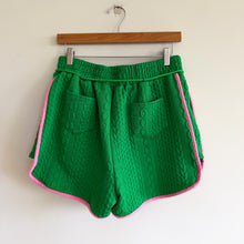 Load image into Gallery viewer, Cable-Knit Embossed Cap Sleeve Top Drawcord Shorts Lounge Set Green L
