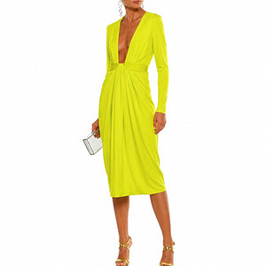 Cushnie Et Ochs Neon Deep V-Neck Midi Evening Dress Yellow 6