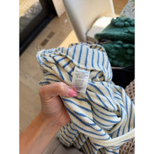 Load image into Gallery viewer, By Together Lounging For Life Striped Pattern Sleeveless Jumpsuit Blue White L
