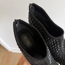 Load image into Gallery viewer, MICHAEL Michael Kors Dani Suede Stud Embellished Peep Toe Bootie Pumps Black 8.5
