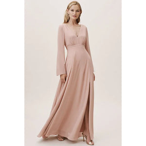 BHLDN Doria Chiffon V-Neck Long Sleeve Maxi Dress Blush Pink 2