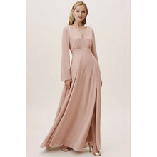 Load image into Gallery viewer, BHLDN Doria Chiffon V-Neck Long Sleeve Maxi Dress Blush Pink 2
