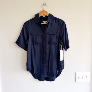 Nordstrom Collared Short Sleeve Casual Button Up Shirt Blue XXS NWT
