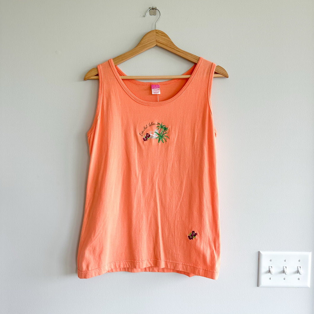 Sanibel Island Embroidered Casual Tank Top Orange L