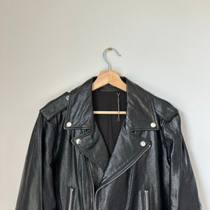 Elie Tahari Jacalyn Patent Leather Moto Jacket Black L