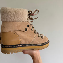 Load image into Gallery viewer, See By Chloé Eileen Suede Fur Trim Lace Up Hiking Boots Tan 9 NEW
