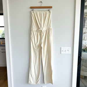 Beyond Yoga Tropez Strapless Leg Slit Hem High Rise Jumpsuit Pristine Cream XS