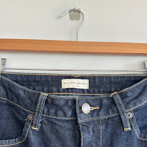 Oliver Logan Russel Denim High Waist Slit Hem Flared Jeans Blue 27