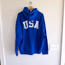 Load image into Gallery viewer, Polo Ralph Lauren USA American Flag Patch Fleece Hoodie Sweatshirt Royal Blue XL
