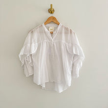 Load image into Gallery viewer, Anthropologie Maeve Ruffled Henley Neck 3/4 Sleeve Blouse White XS
