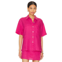 Load image into Gallery viewer, Rails Mackinley Linen Short Sleeve Button Up Shirt Raspberry Pink S
