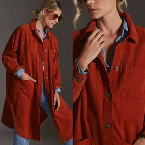 Anthropologie Pilcro Corduroy Button Front Long Sleeve Duster Jacket S