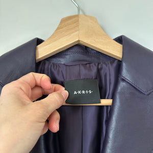 AKRIS Lamb Nappa Leather Collared Blazer Purple 12
