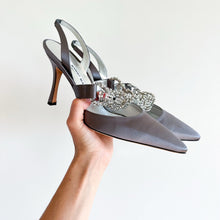 Load image into Gallery viewer, Manolo Blahnik Lurum Satin Crystal Embellished Pumps Gray 38.5
