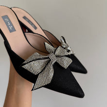 Load image into Gallery viewer, SJP by Sarah Jessica Parker Paley Grand Glitter Bow Mules 40 NEW
