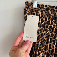 Load image into Gallery viewer, Zara Basic Leopard Print Pleated Tie-Waist Midi Skirt Brown Black L NWT
