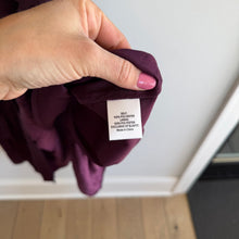 Load image into Gallery viewer, Evereve Layla Satin Pleated Ruffles Long Sleeve V-Neck Midi Dress Plum L NWT
