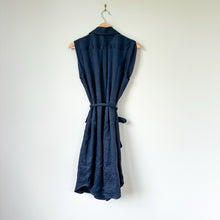 Load image into Gallery viewer, Classiques Entier Linen Blend Sleeveless Wrap Belted Dress Navy 10
