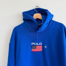 Load image into Gallery viewer, Polo Ralph Lauren USA American Flag Patch Fleece Hoodie Sweatshirt Royal Blue XL
