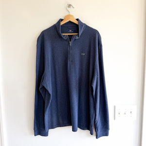 Vineyard Vines Saltwater Quarter Zip Mock Neck Pullover Sweater Blue XXL