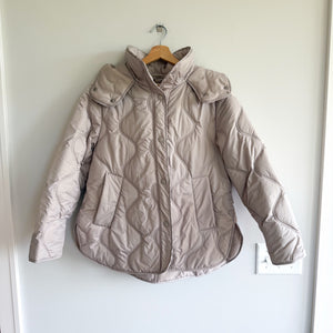 H&M Snap Front Hooded Insulated Winter Quilted Jacket Bone M