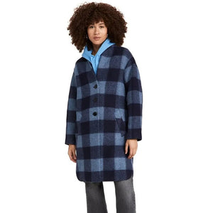 Isabel Marant Étoile Gabriel Single-Breasted Check Coat Midnight Blue 40 NWT