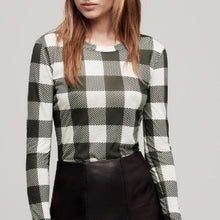 Load image into Gallery viewer, Rag &amp; Bone Buffalo Check Long Sleeve Classic Tee Black White S

