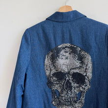 Load image into Gallery viewer, Hipchik Couture Crystal Skull Embellished Single-Breasted Blazer Denim Blue 14
