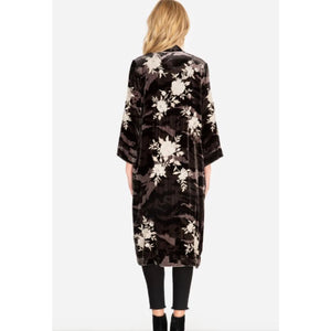 NWT Johnny Was Santal Velvet Embroidered Floral Print Kimono Coat Black M