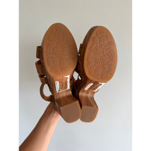 Load image into Gallery viewer, Kork-Ease Devon Woven Leather Embellished Open-Toe High Heels Brown 11M
