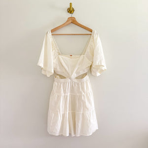 Free People Cross of Sunlight Cut Out Linen Mini Dress Ivory M