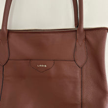 Load image into Gallery viewer, Lodis Leather Zip Around Double Handle Strap Tote Bag Brown
