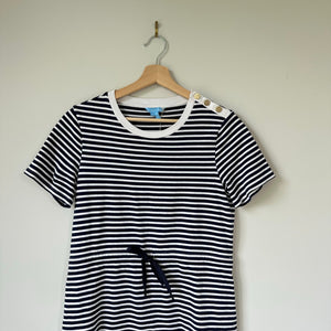 Draper James Tie Waist T-Shirt Dress in Nautical Stripe Navy White S