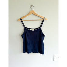 Load image into Gallery viewer, By Together Pointelle Ribbed Knit Cropped Cami Top Blue S
