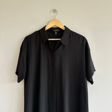 Load image into Gallery viewer, Eileen Fisher Silk Georgette Button Up Shirt Midi Dress Black M
