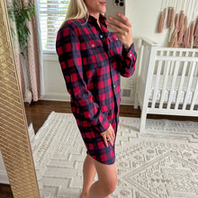 Load image into Gallery viewer, ATM Anthony Thomas Melillo Plaid Flannel Long Sleeve Shirt Dress Red Black XS
