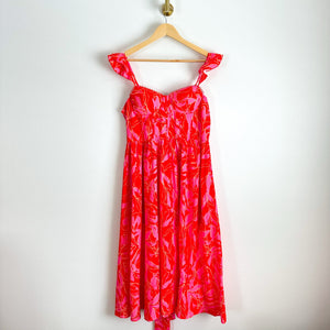 NWT Vestique Summer Plans Ruffles Sweetheart Neck Midi Dress Red L
